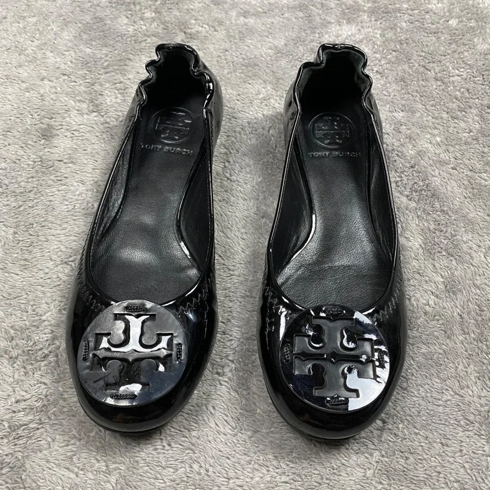 Torry Burch Patent Flat Ballet Shoes Womens Size 6M Black Leather